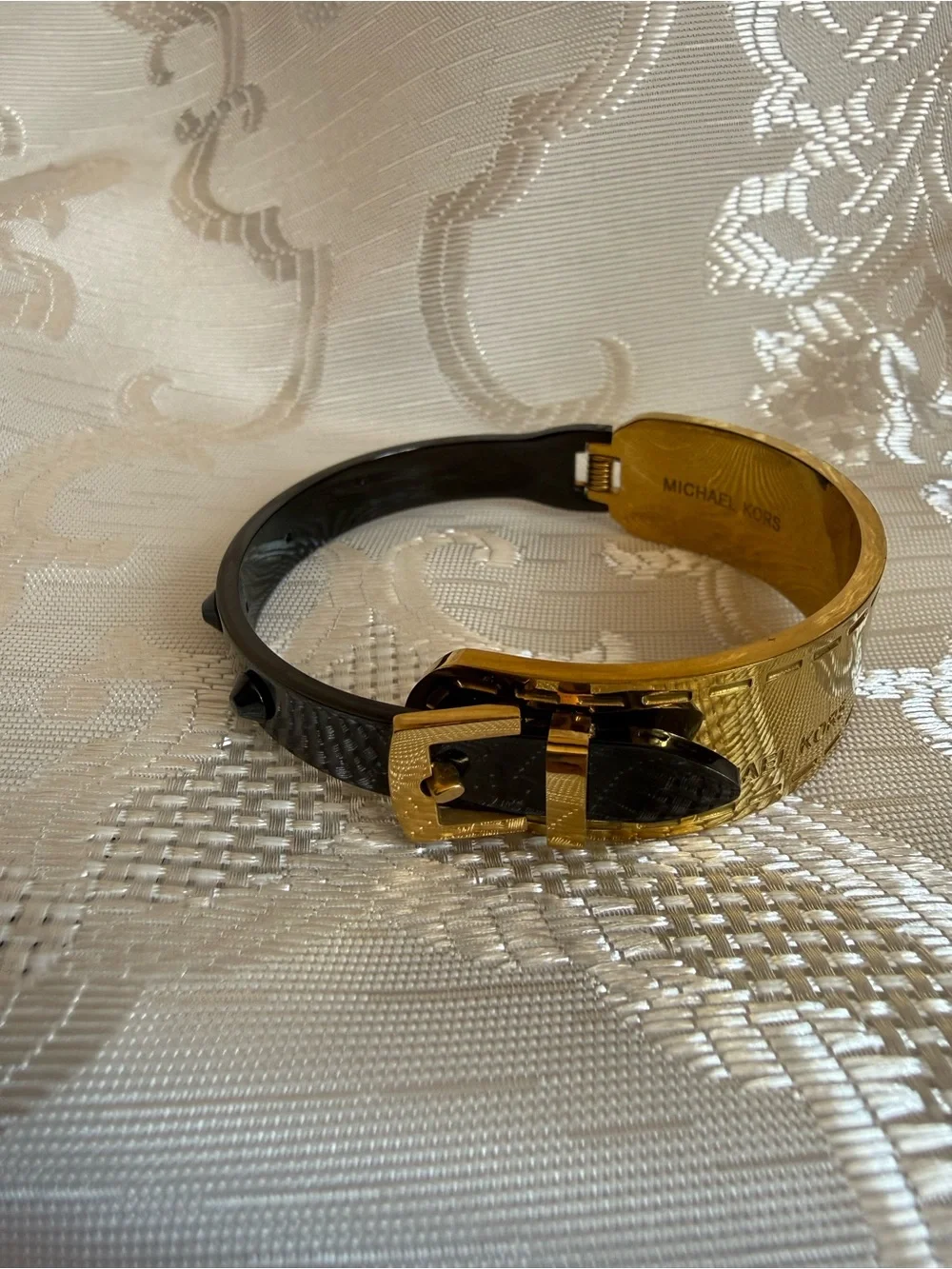 Michael Kors Gold and Black Buckle Cuff Bracelet